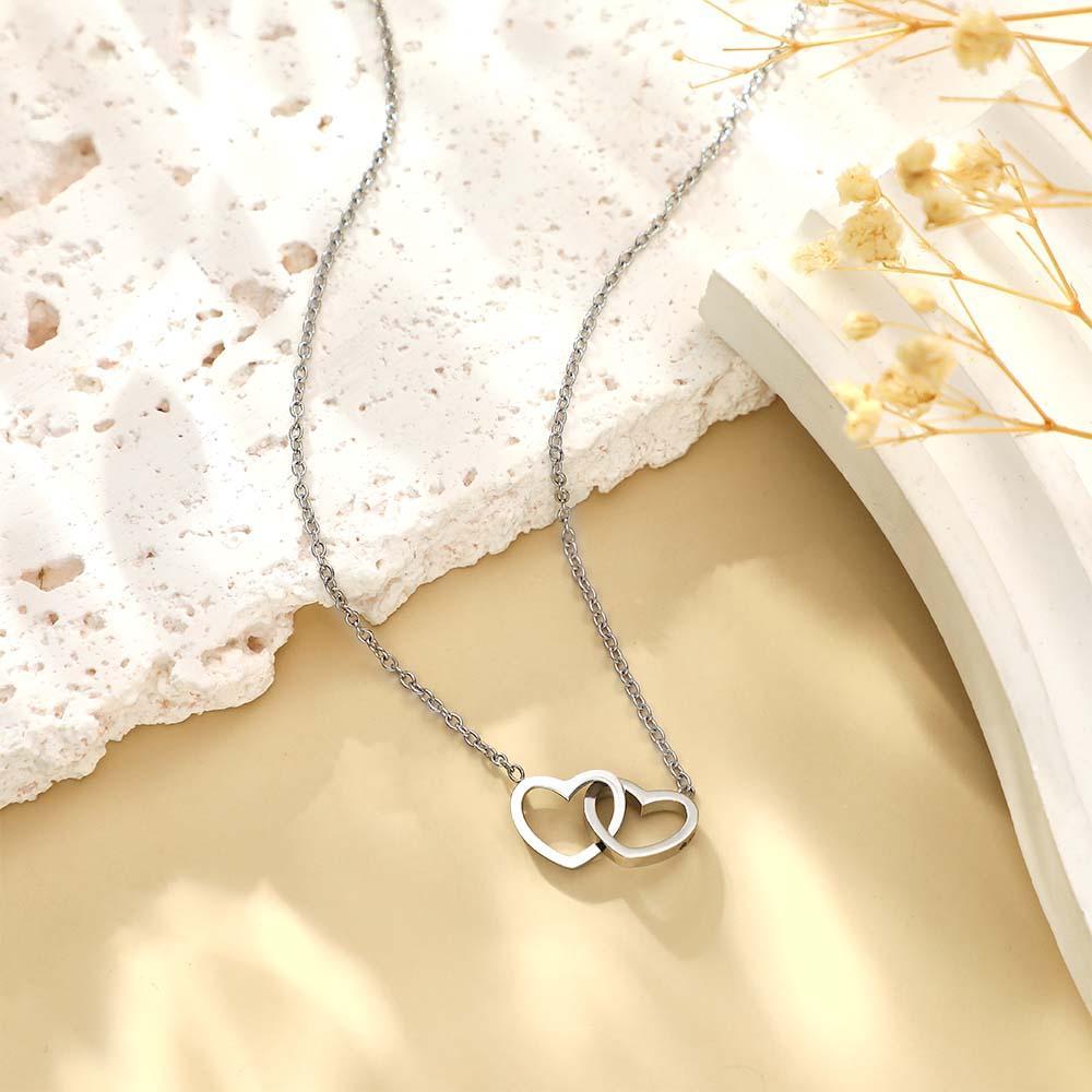 Custom Engraved Necklace Two Hearts Personalized Names Gift for Couples - yournamenecklaceau