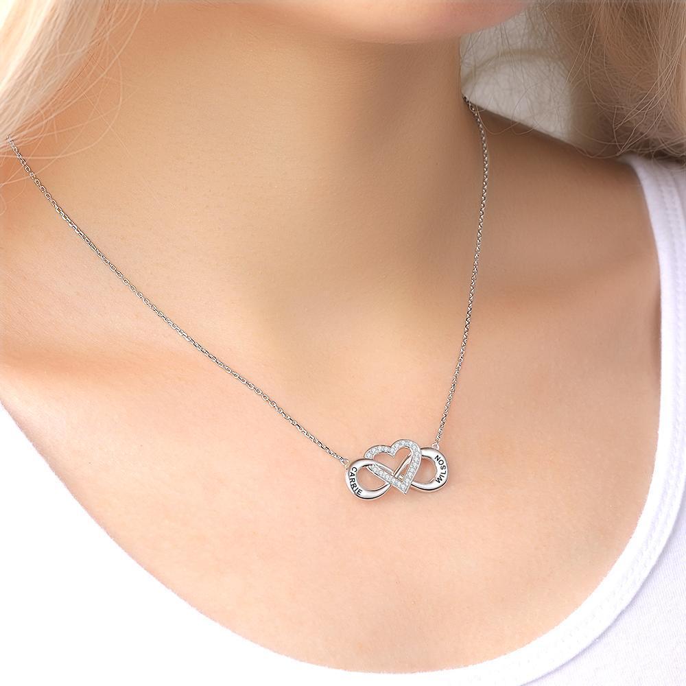 Custom Name Necklace Infinity Engraved Necklace Heart Pendant Necklace For Her - yournamenecklaceau