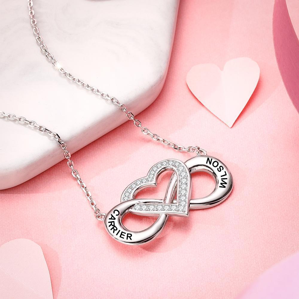 Custom Name Necklace Infinity Engraved Necklace Heart Pendant Necklace For Her - yournamenecklaceau