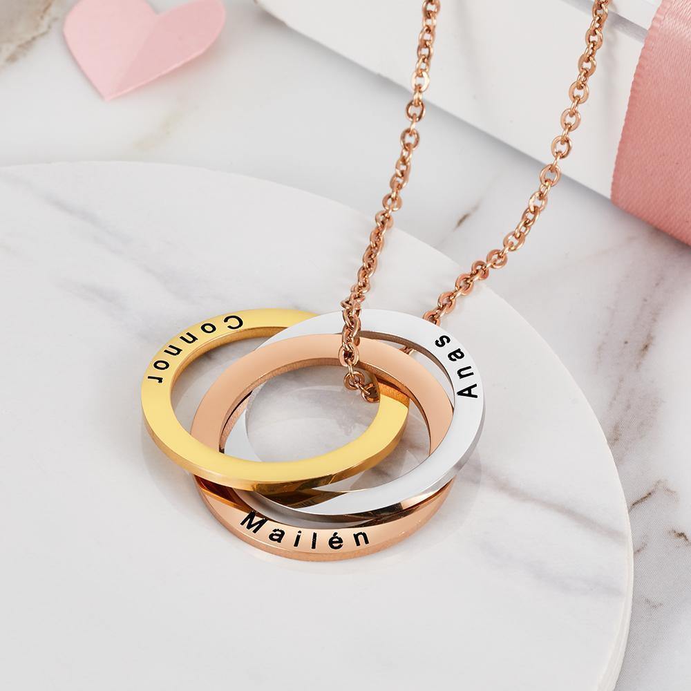 Custom 3 Circle necklace Russian Ring Necklace Stainless Steel - soufeelus