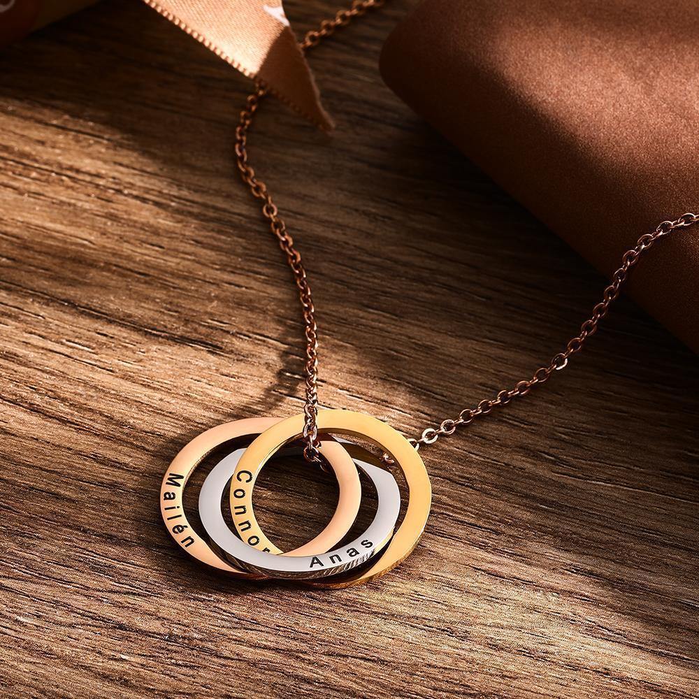 Custom 3 Circle necklace Russian Ring Necklace Stainless Steel - soufeelus