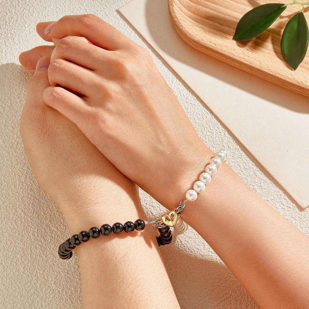 Cutom Engraved Bracelet Magnetic Heart Matching Couple Gifts - yournamenecklaceau