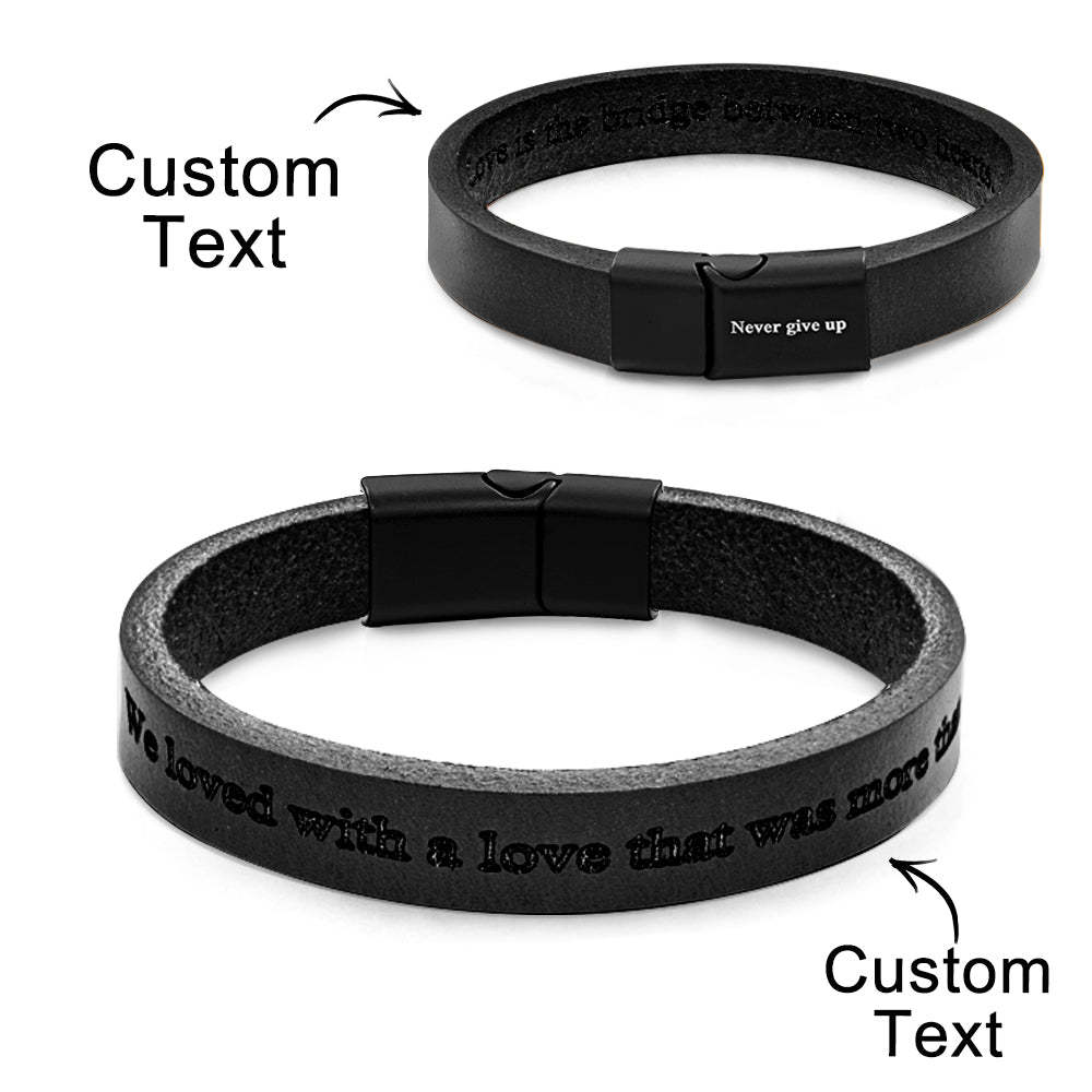 Retro Simple Leather Bracelet With Text Magnetic Buckle Bracelet For Men - yournamenecklaceau