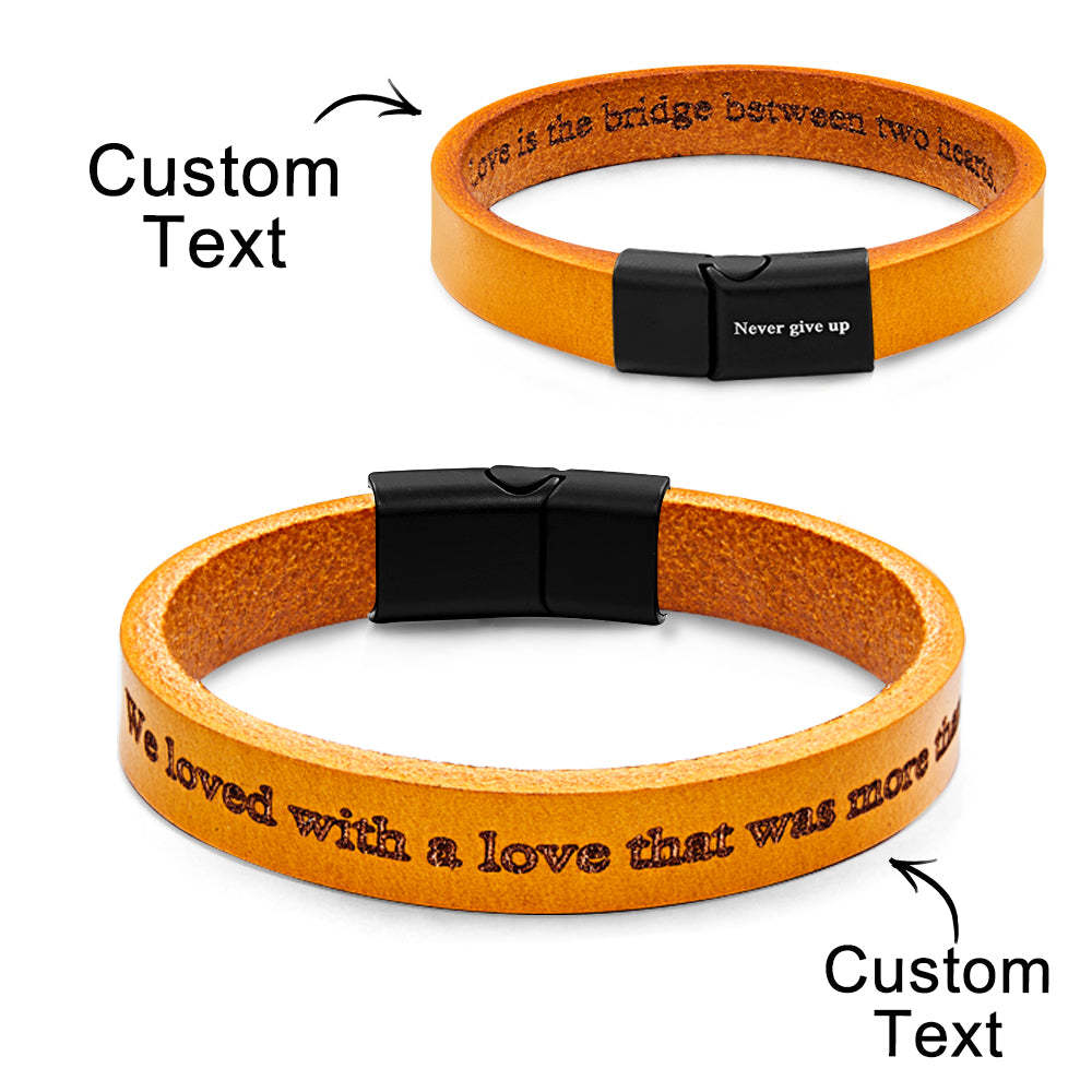 Retro Simple Leather Bracelet With Text Magnetic Buckle Bracelet For Men - yournamenecklaceau