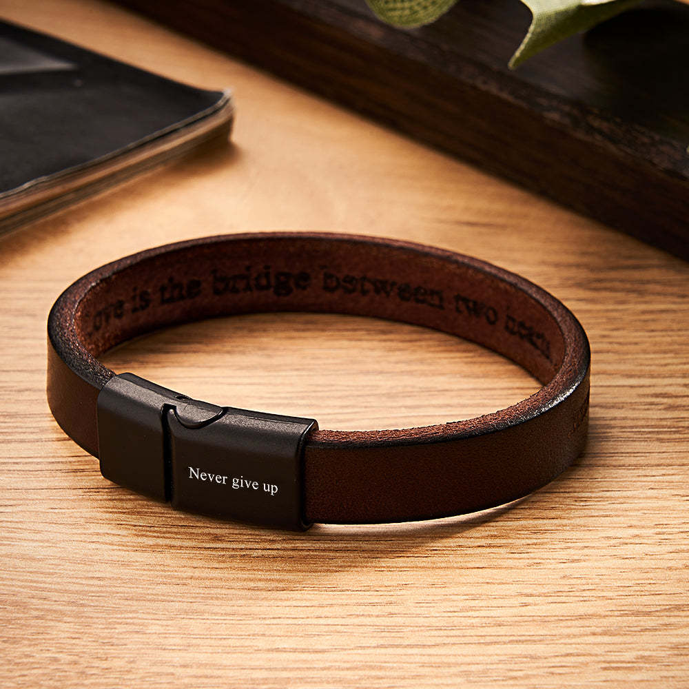Retro Simple Leather Bracelet With Text Magnetic Buckle Bracelet For Men - yournamenecklaceau