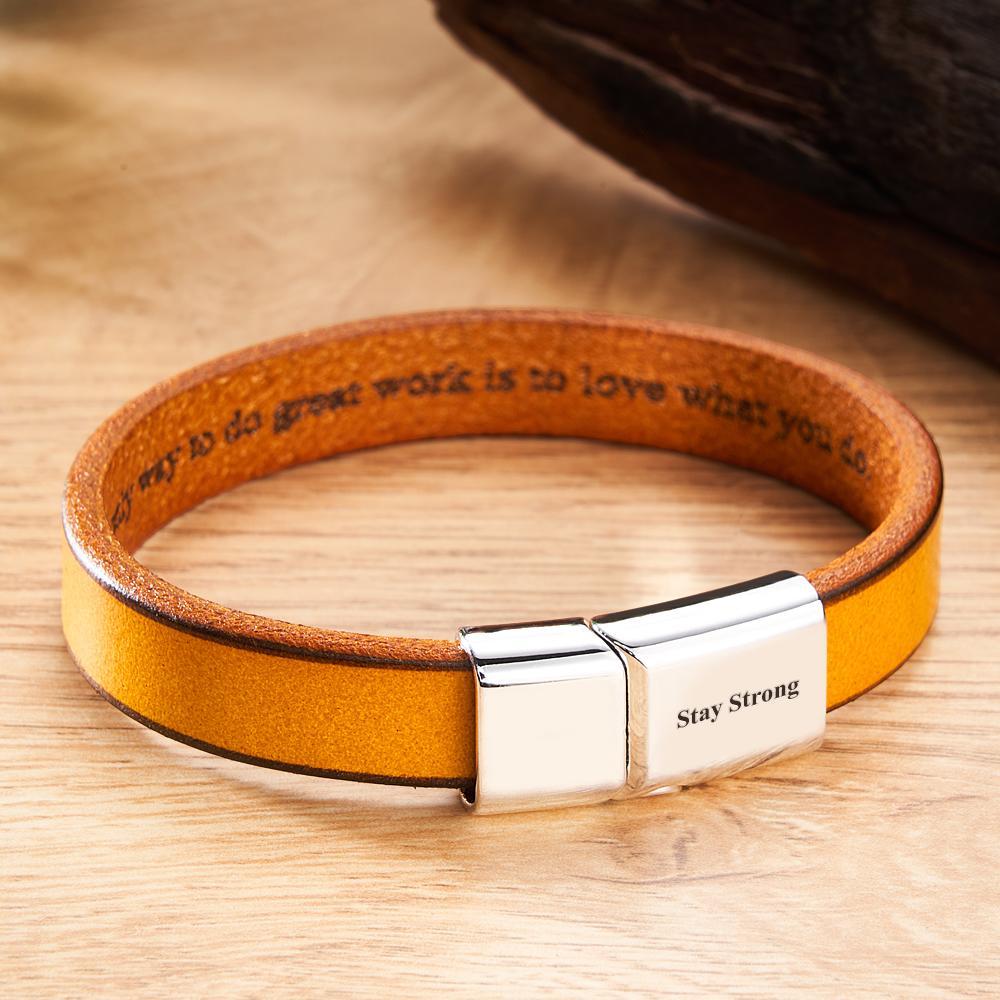 Exquisite Engravable Leather Bracelet Glossy Men's Bracelet Father's Day Gift - yournamenecklaceau