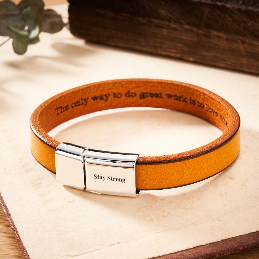 Exquisite Engravable Leather Bracelet Glossy Men's Bracelet Father's Day Gift - yournamenecklaceau