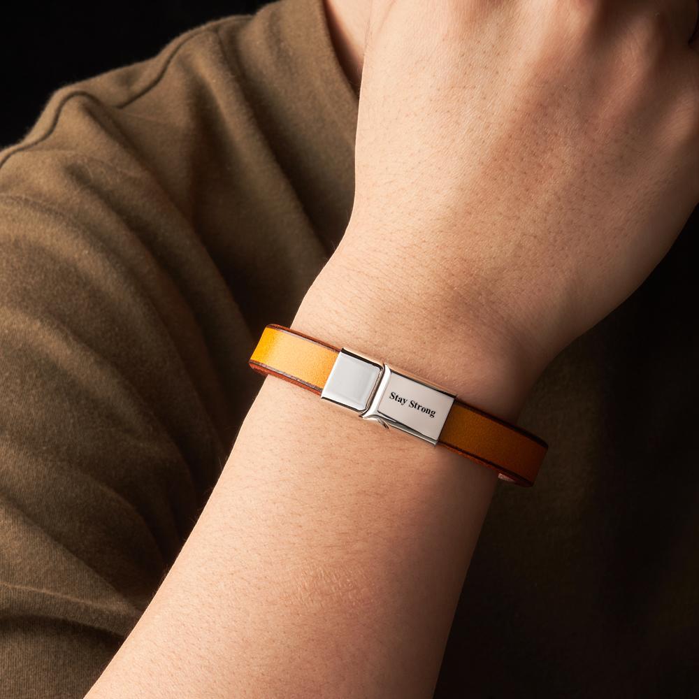 Exquisite Engravable Leather Bracelet Glossy Men's Bracelet Father's Day Gift - yournamenecklaceau