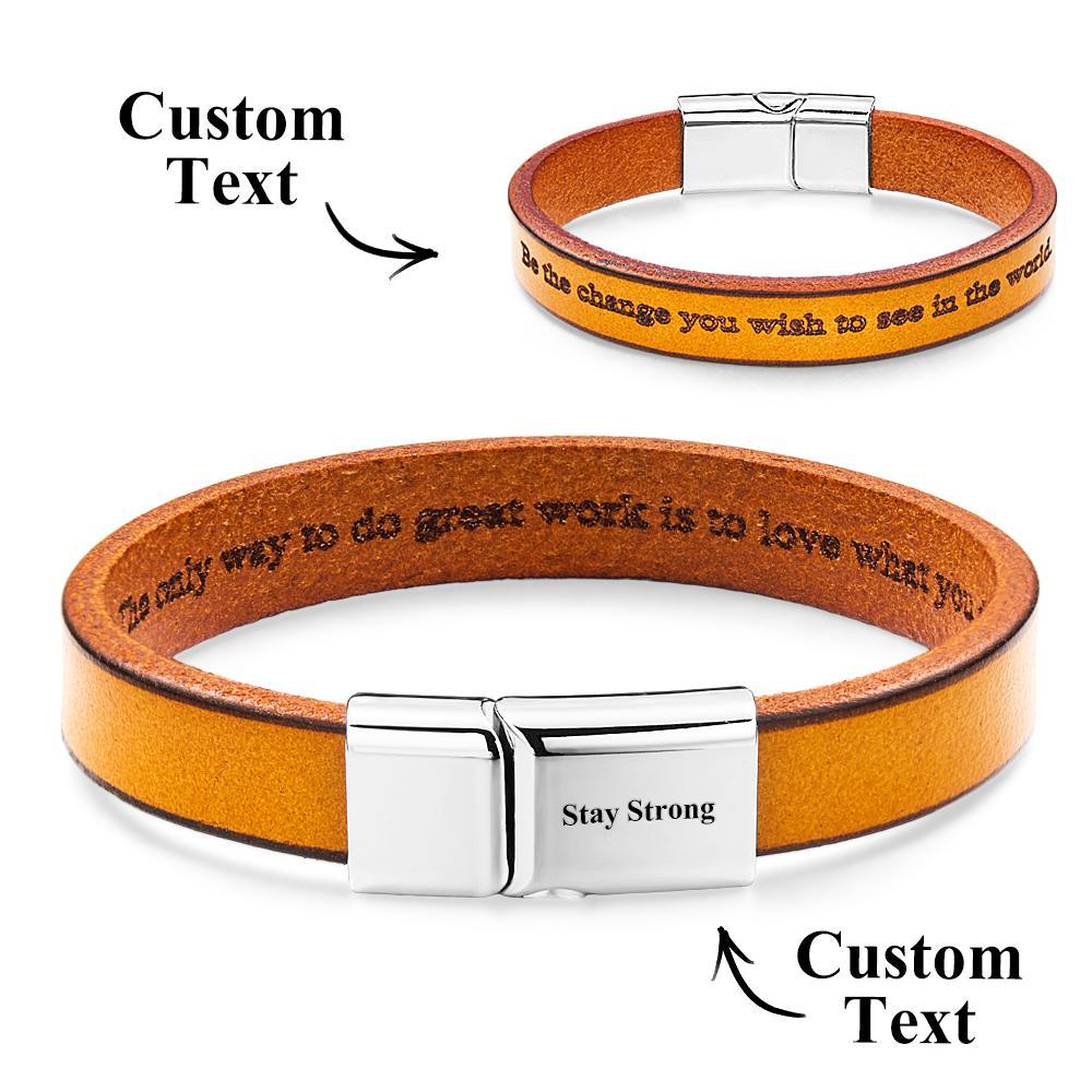 Exquisite Engravable Leather Bracelet Glossy Men's Bracelet Father's Day Gift - yournamenecklaceau