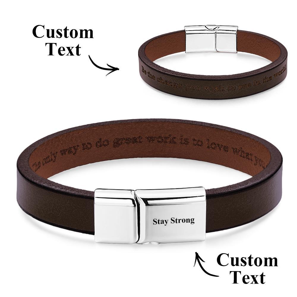 Exquisite Engravable Leather Bracelet Glossy Men's Bracelet Father's Day Gift - yournamenecklaceau