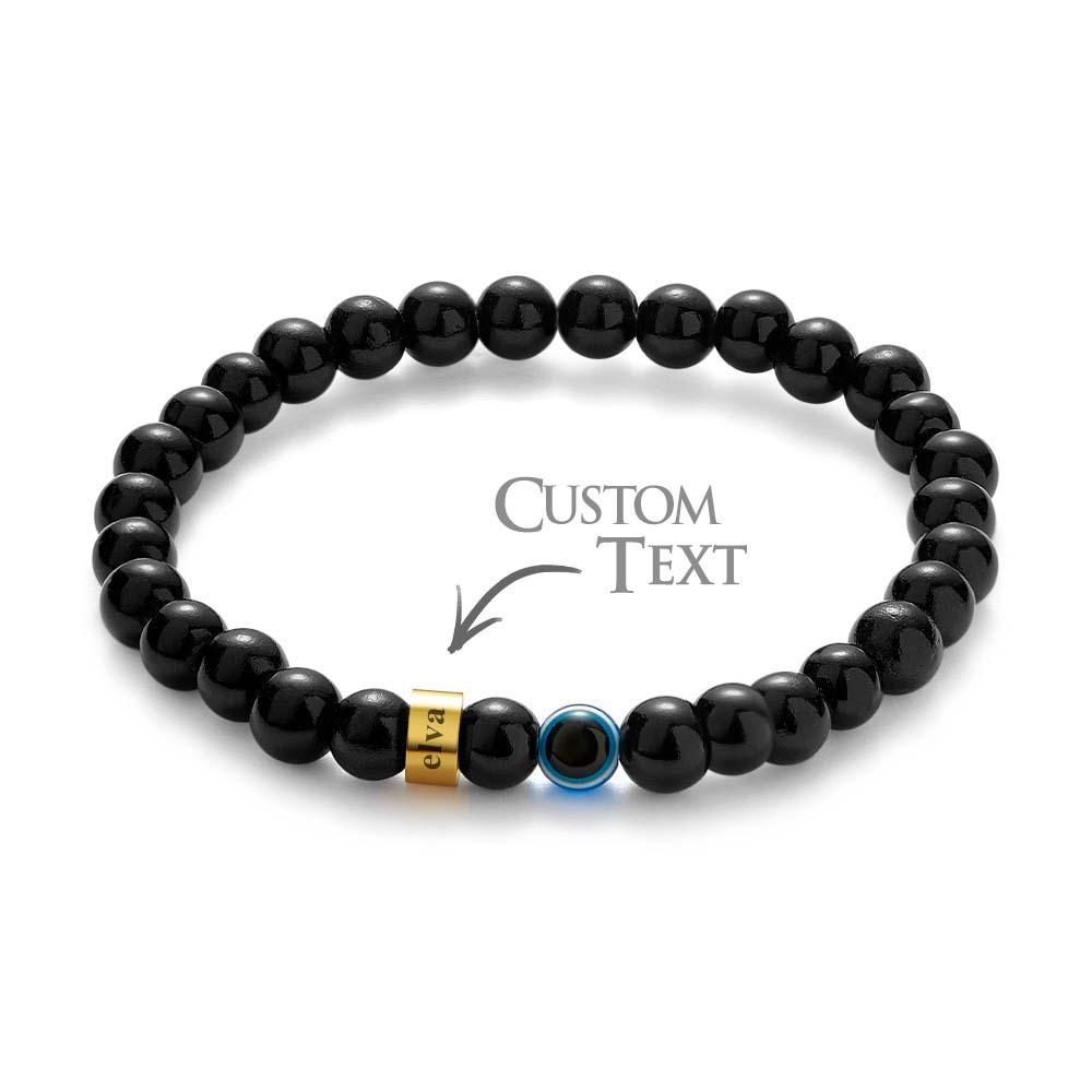 Custom Engraved Beaded Bracelet Evil Eye Men's Amulet Bracelet - yournamenecklaceau