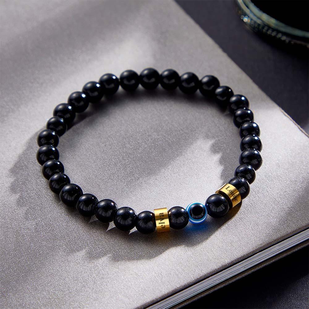 Custom Engraved Beaded Bracelet Evil Eye Men's Amulet Bracelet - yournamenecklaceau