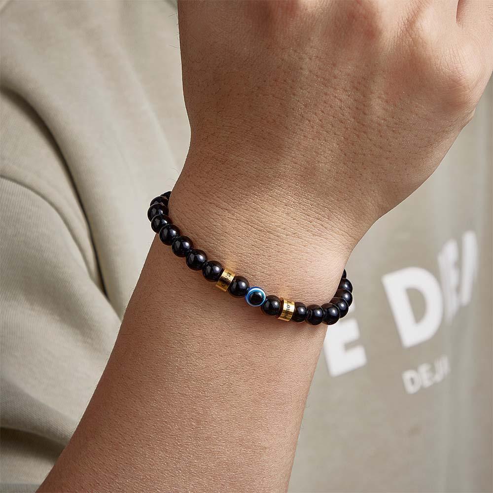 Custom Engraved Beaded Bracelet Evil Eye Men's Amulet Bracelet - yournamenecklaceau