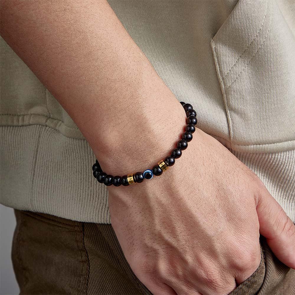 Custom Engraved Beaded Bracelet Evil Eye Men's Amulet Bracelet - yournamenecklaceau