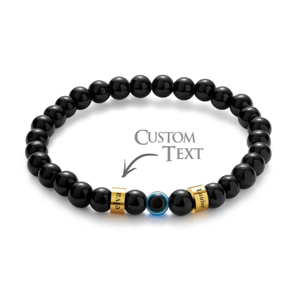 Custom Engraved Beaded Bracelet Evil Eye Men's Amulet Bracelet - yournamenecklaceau
