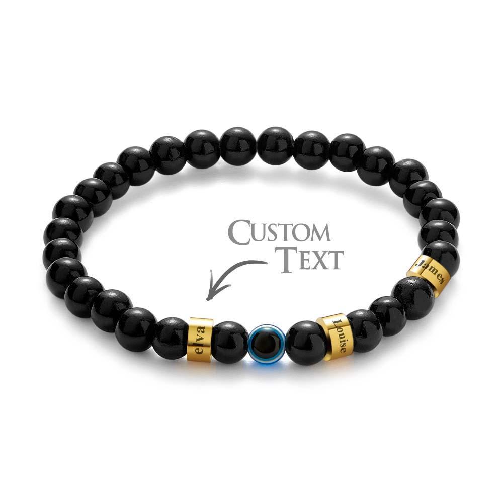 Custom Engraved Beaded Bracelet Evil Eye Men's Amulet Bracelet - yournamenecklaceau