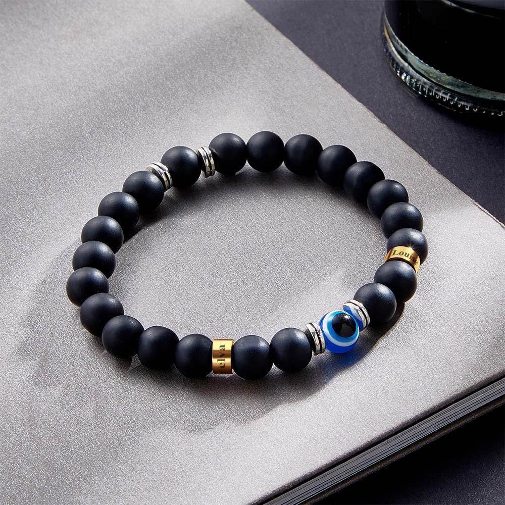 Personalized Engraved Name Beaded Bracelet Evil Eye Men's Amulet Bracelet - yournamenecklaceau