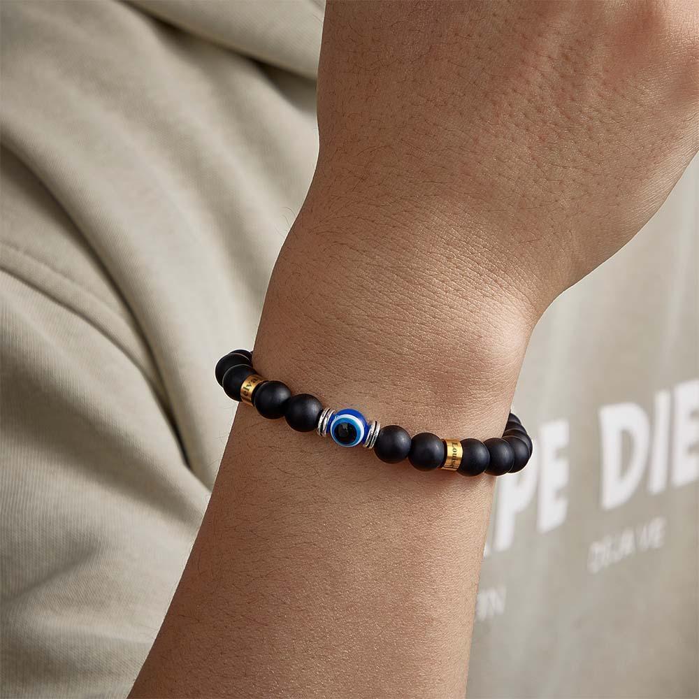 Personalized Engraved Name Beaded Bracelet Evil Eye Men's Amulet Bracelet - yournamenecklaceau