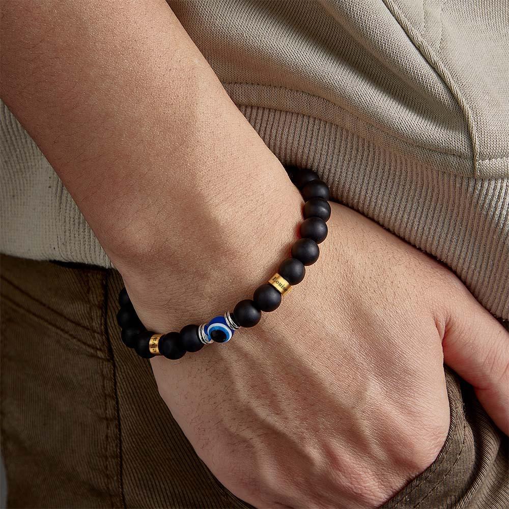 Personalized Engraved Name Beaded Bracelet Evil Eye Men's Amulet Bracelet - yournamenecklaceau