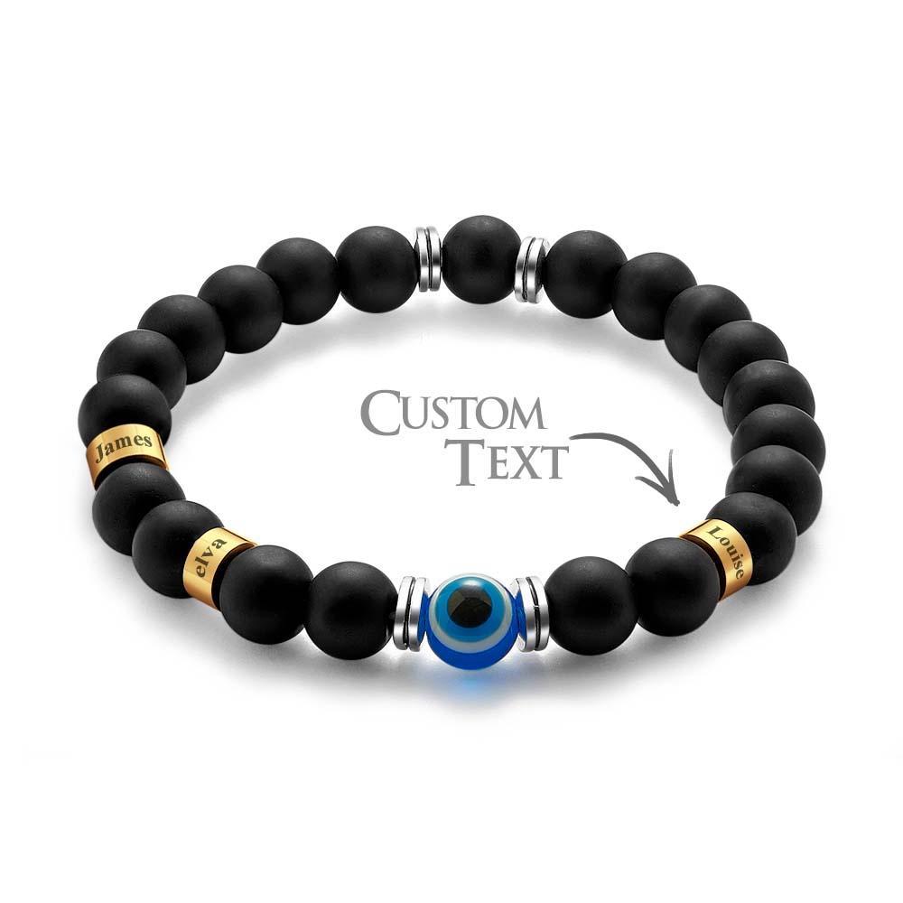Personalized Engraved Name Beaded Bracelet Evil Eye Men's Amulet Bracelet - yournamenecklaceau