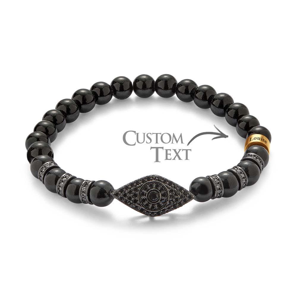 Custom Engraved Evil Eye Men's Bracelet Black Onyx Beaded Amulet Bracelet - yournamenecklaceau