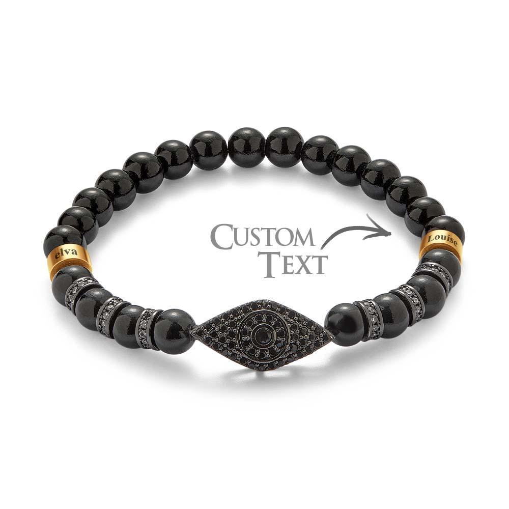 Custom Engraved Evil Eye Men's Bracelet Black Onyx Beaded Amulet Bracelet - yournamenecklaceau