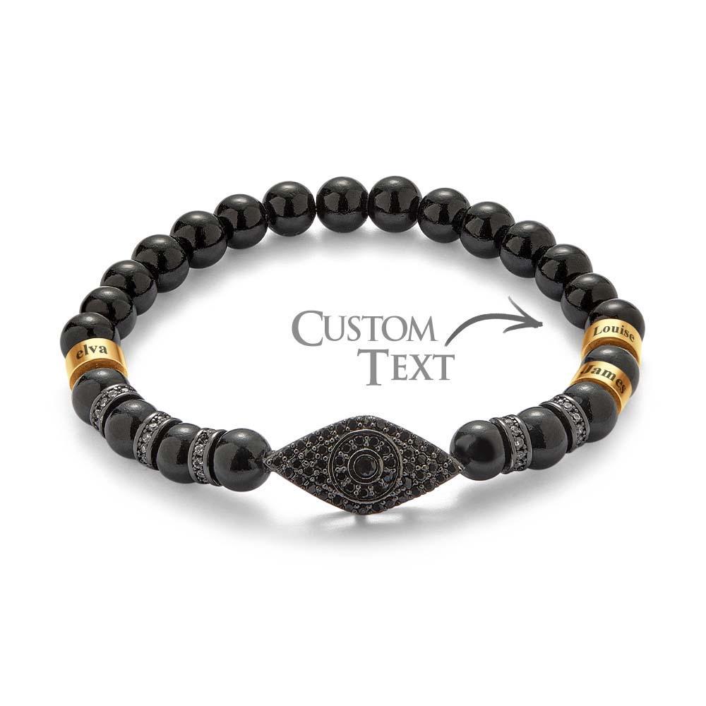 Custom Engraved Evil Eye Men's Bracelet Black Onyx Beaded Amulet Bracelet - yournamenecklaceau