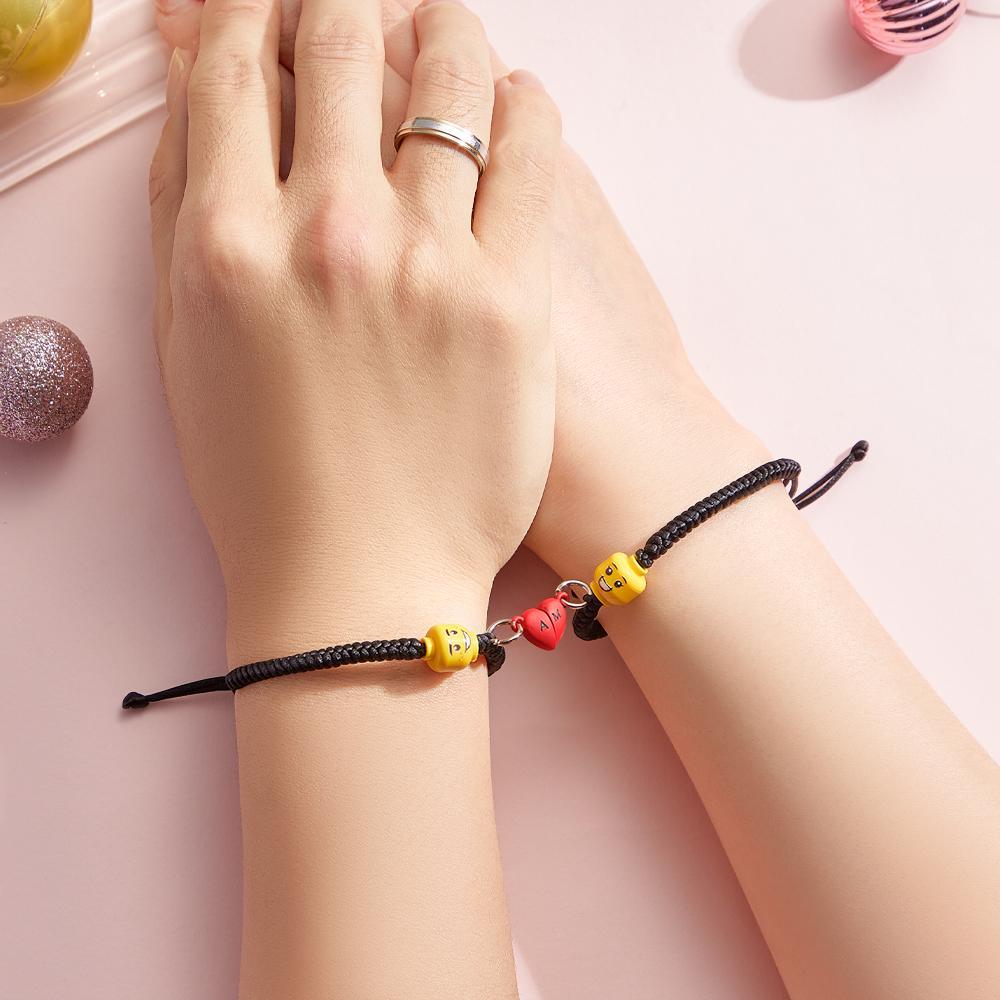 Custom Minifig Facial Expression Couple Bracelet Valentine's Gifts - yournamenecklaceau