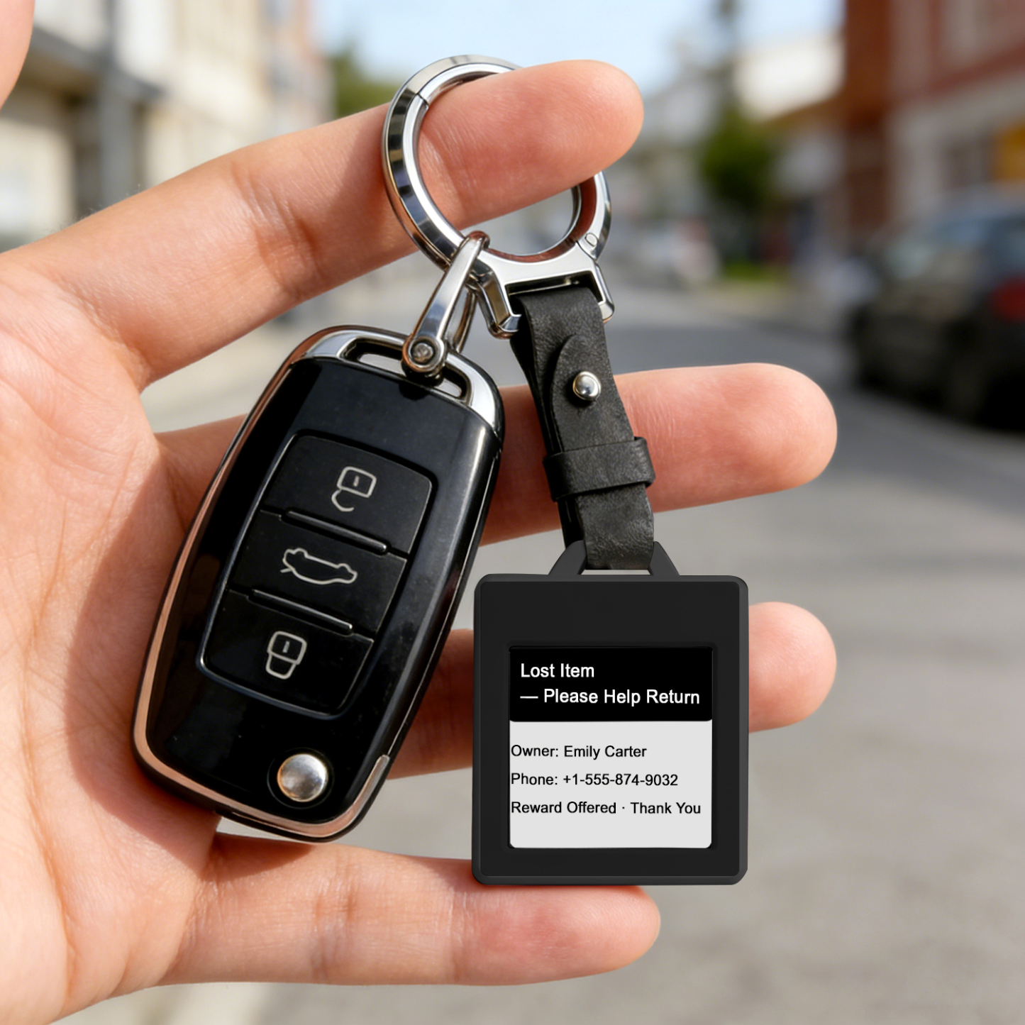 E-Ink Tag Colorful Screen Smart Tracker Keychain – Changeable Photo Display, Anti-Lost Locator with E-Ink Screen - NameNecklaceAU