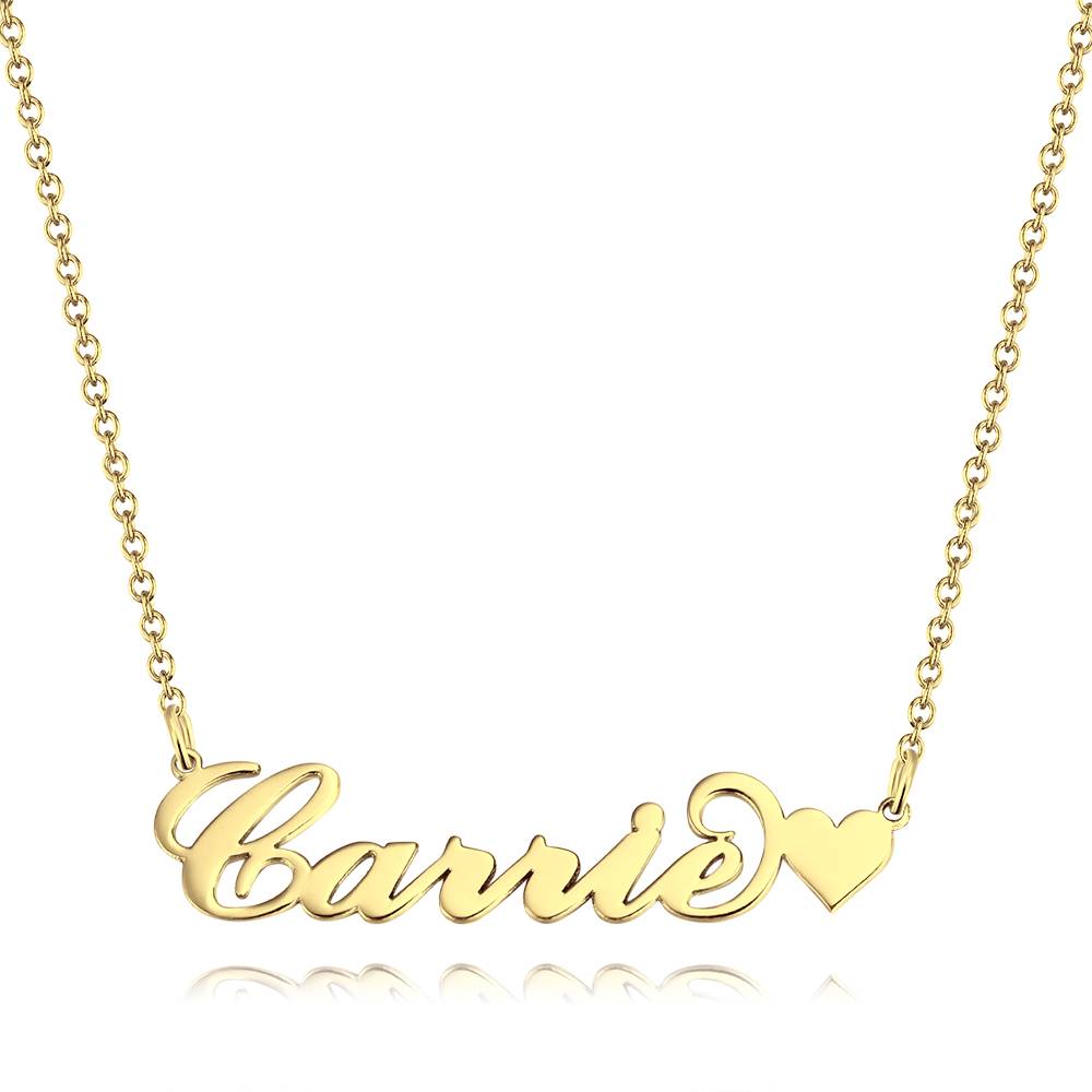 14K Gold Carrie Style Custom Name Necklace with Little Heart Unique Gift For Her