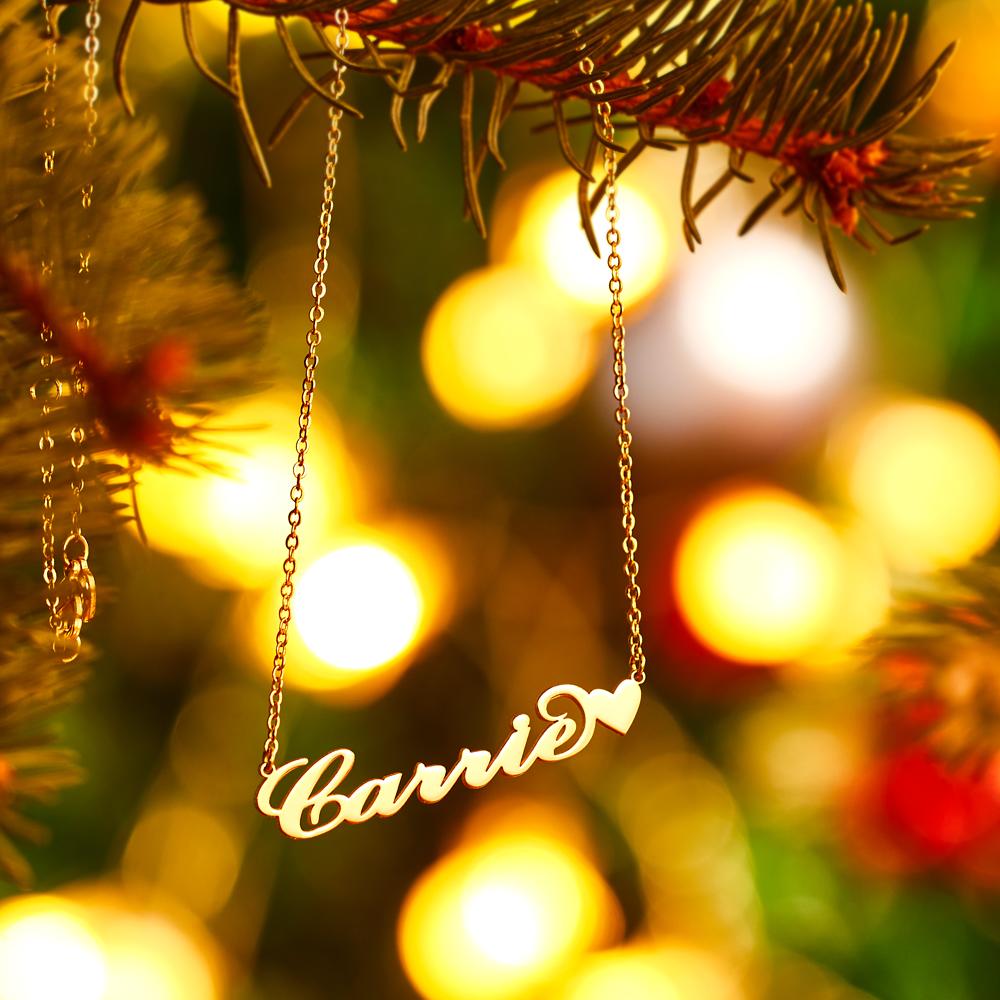 Name Necklace with Little Heart Unique Gift 14K Gold Plated Silver