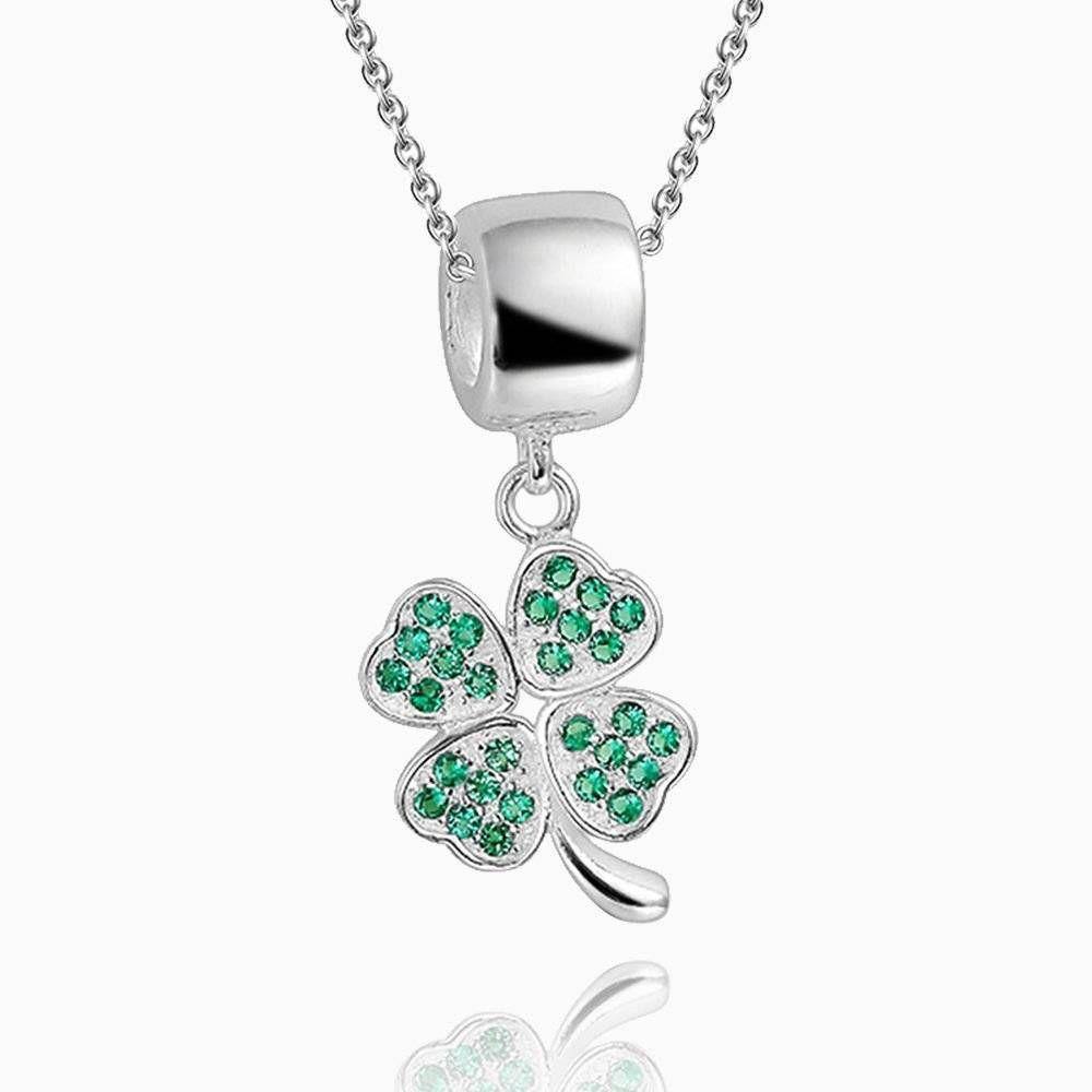 Green Four Leaf Clover Pendant Necklace Silver - soufeelus