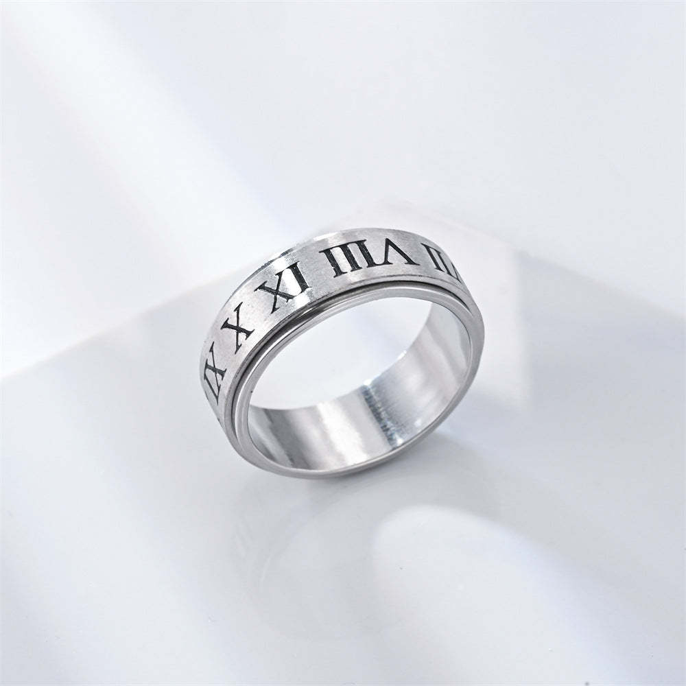 Fidget Anti-anxiety Ring Roman Numerals Open Adjustable Spinner Ring Jewelry Gifts for Him - yournamenecklaceau