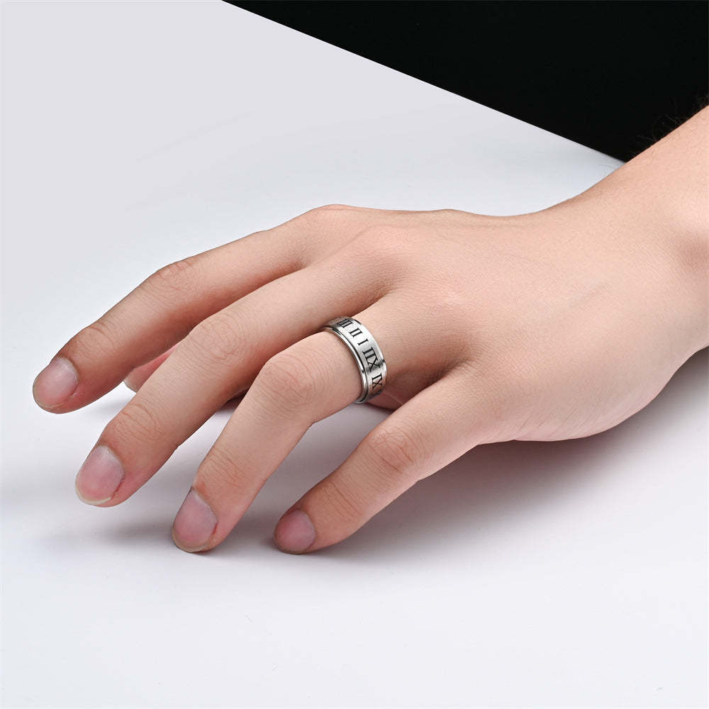 Fidget Anti-anxiety Ring Roman Numerals Open Adjustable Spinner Ring Jewelry Gifts for Him - yournamenecklaceau