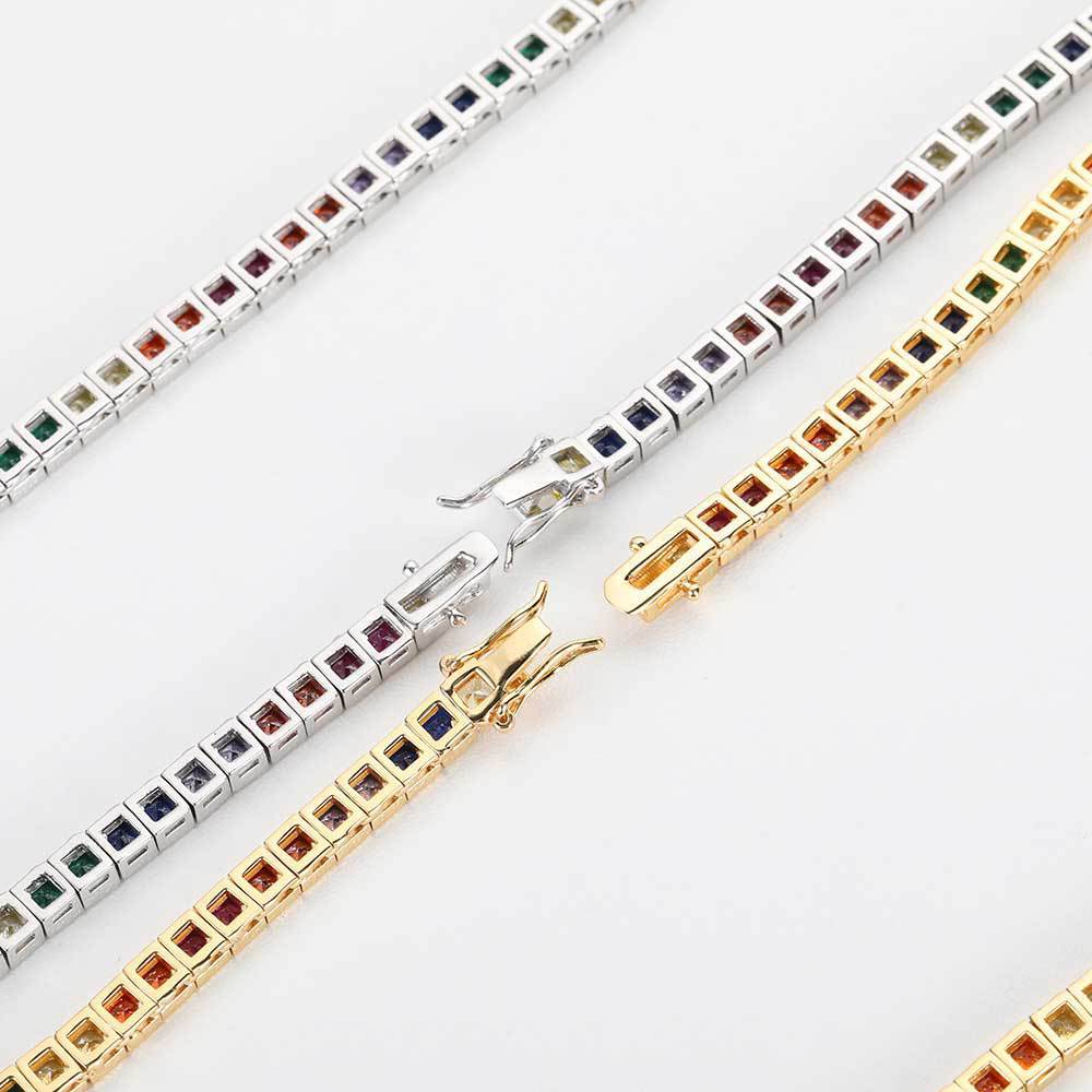 Colored Tennis Bracelet Square Zirconia Bracelet - yournamenecklaceau