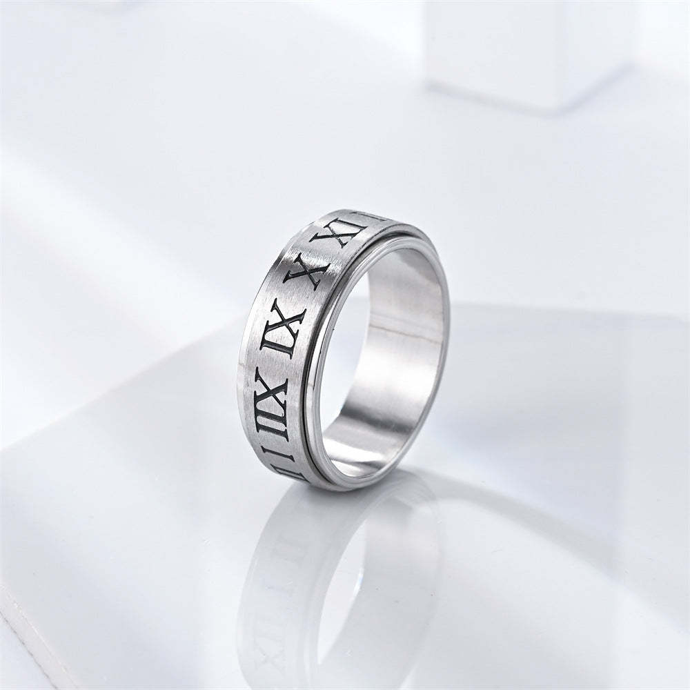 Fidget Anti-anxiety Ring Roman Numerals Open Adjustable Spinner Ring Jewelry Gifts for Him - yournamenecklaceau