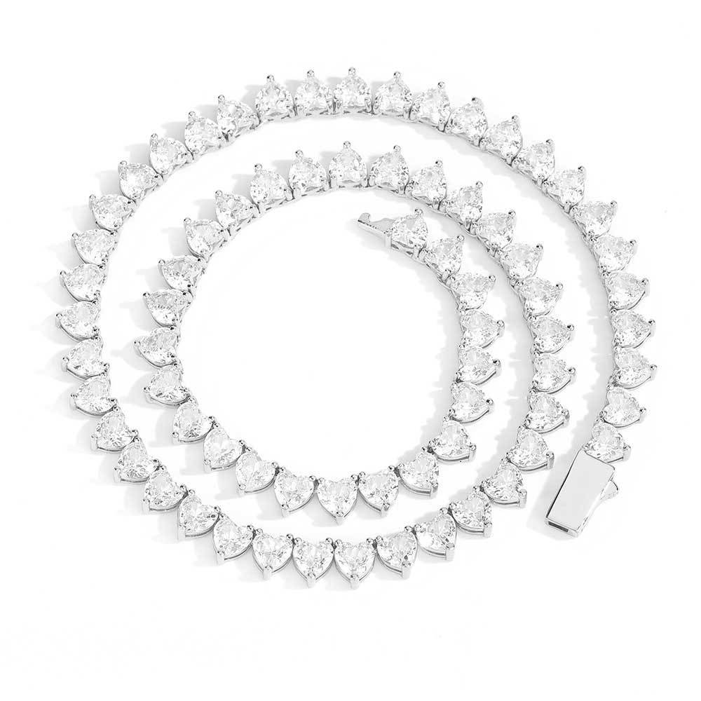 Heart Zirconia Necklace Spring Clasp Tennis Necklace - yournamenecklaceau