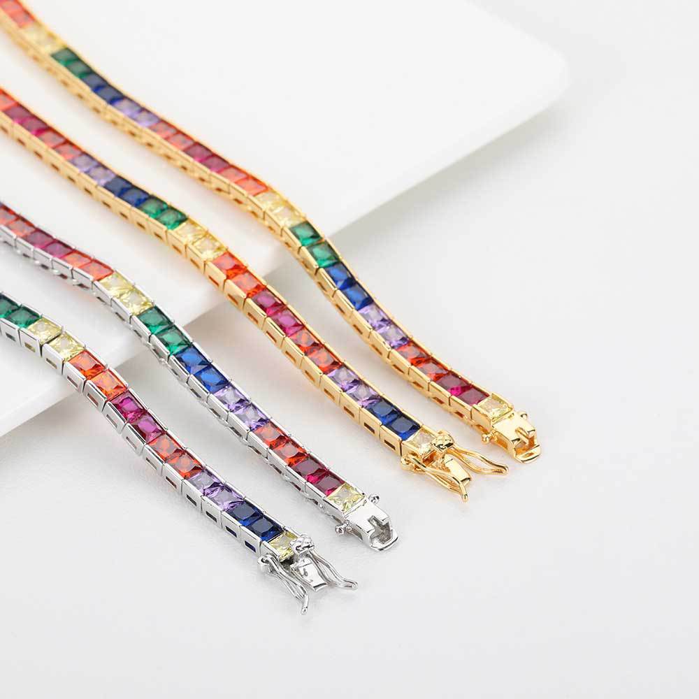 Colored Tennis Bracelet Square Zirconia Bracelet - yournamenecklaceau