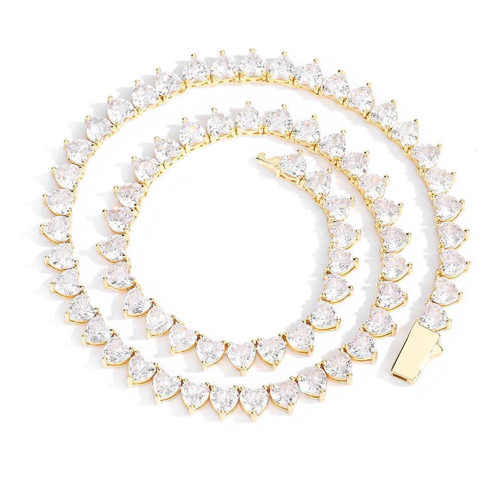 Heart Zirconia Necklace Spring Clasp Tennis Necklace - yournamenecklaceau
