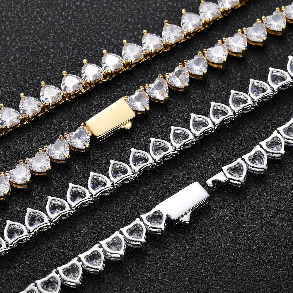 Heart Zirconia Necklace Spring Clasp Tennis Necklace - yournamenecklaceau