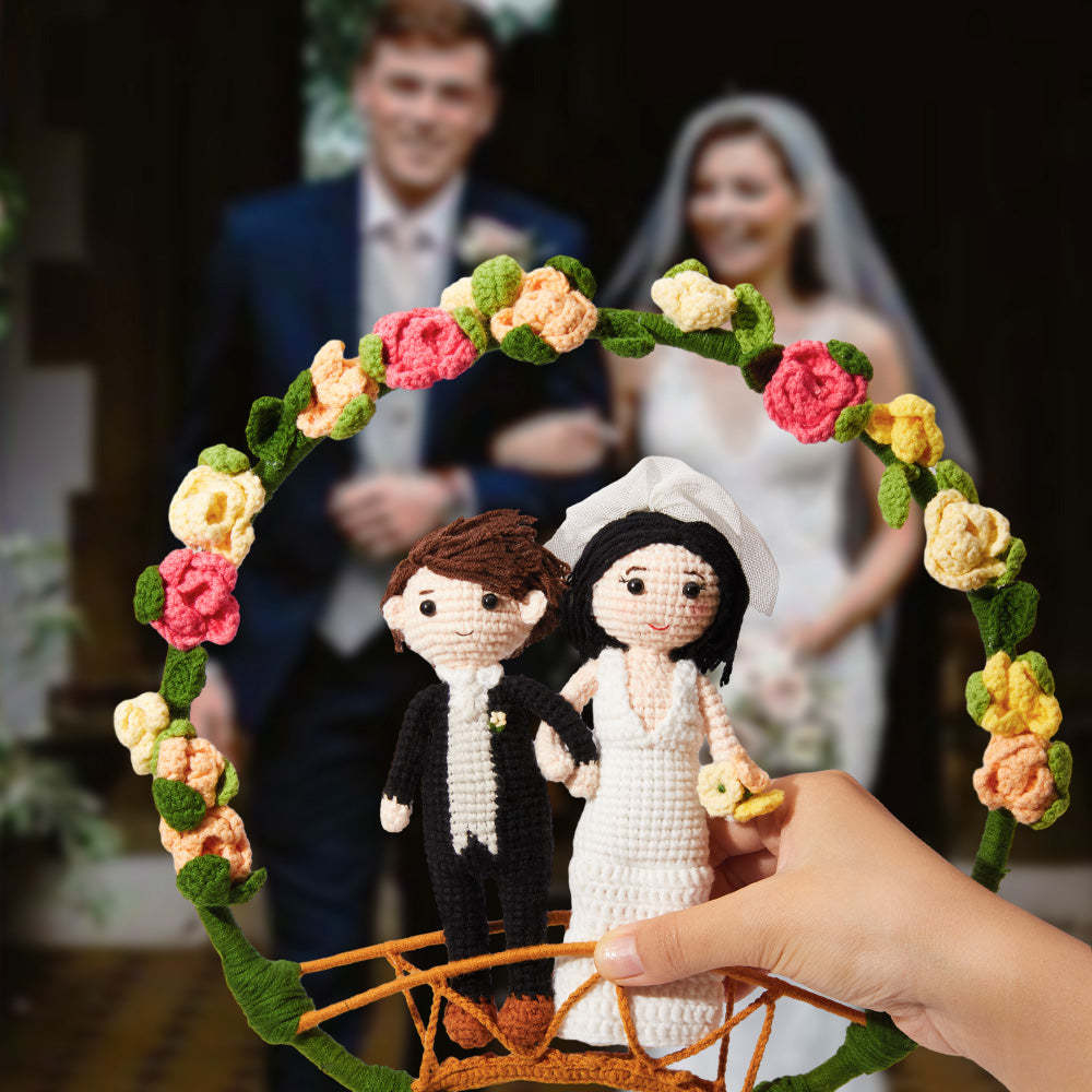 Custom Crochet Doll Personalized Gifts Handmade Mini Look alike Dolls Wedding Couple with Flower Circle - yournamenecklaceau