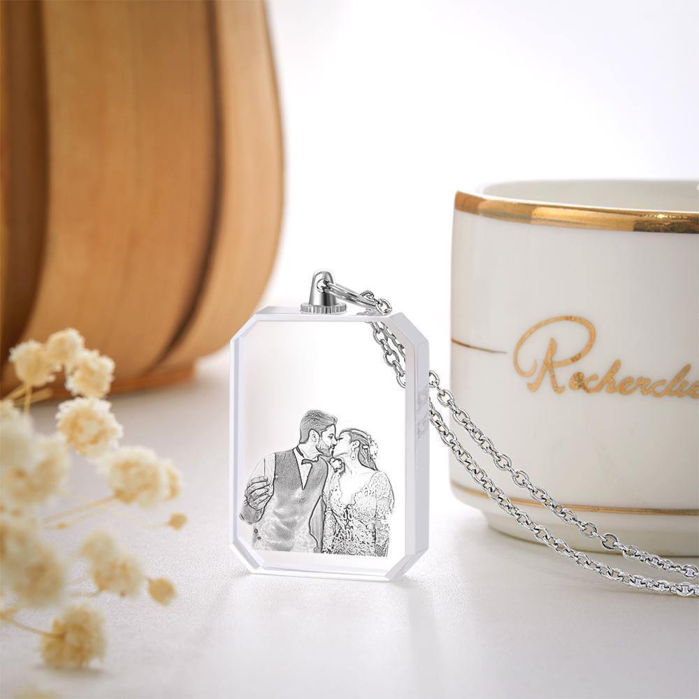 Photo Necklace Laser Engraved Photo Crystal Necklace Silver Color Chain Gifts Ideas Gifts Aniversary Day - yournamenecklace
