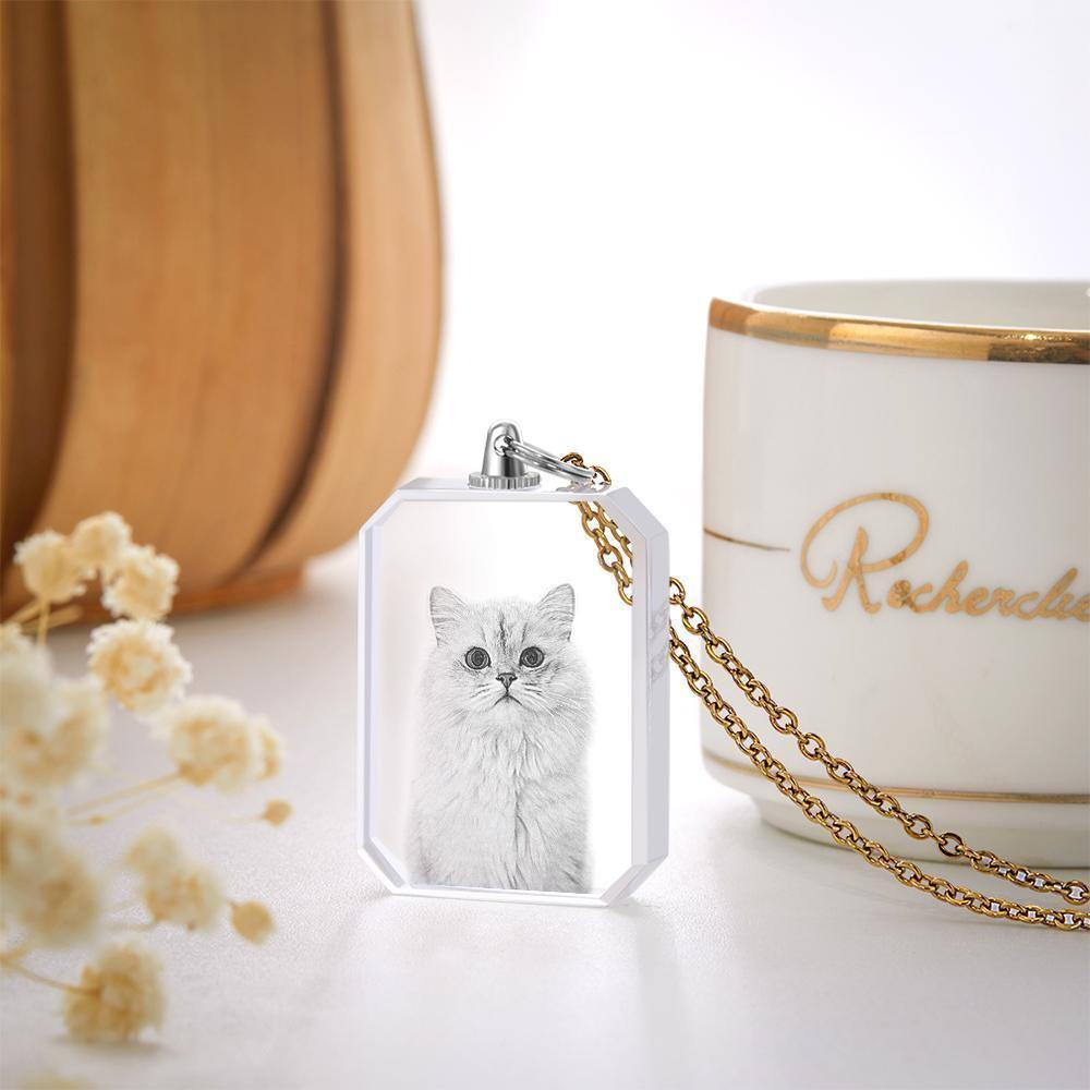 Crystal Photo Necklace Laser Engraved Photo Crystal Necklace Golden Color Chain Gifts Ideas Cute Pet - yournamenecklace