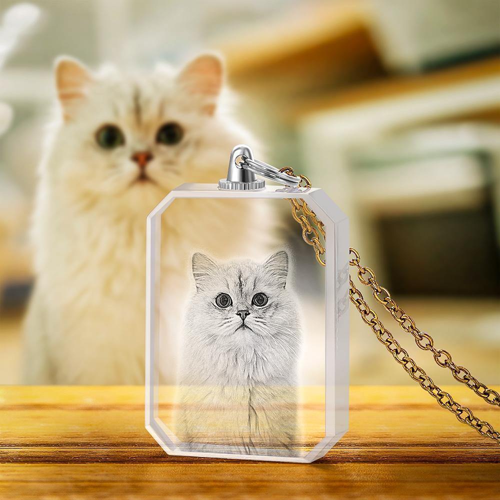 Crystal Photo Necklace Laser Engraved Photo Crystal Necklace Golden Color Chain Gifts Ideas Cute Pet - yournamenecklace