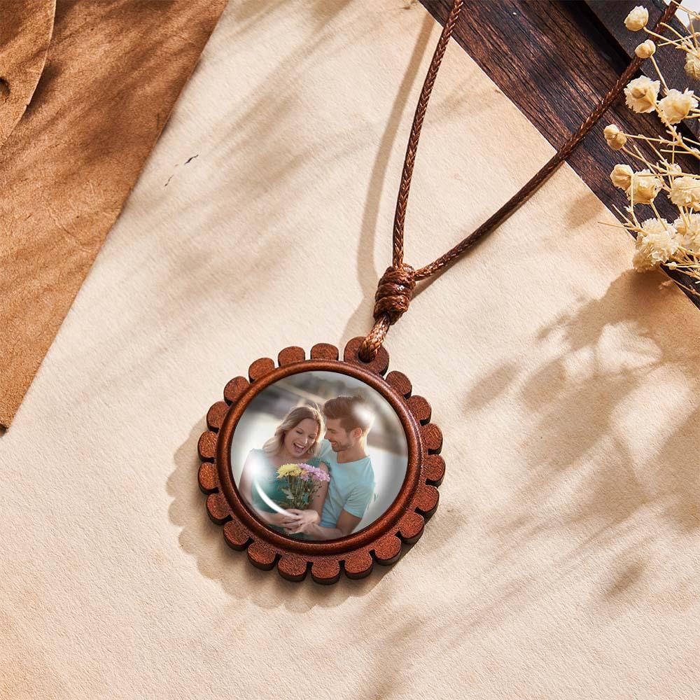 Custom Photo Wooden Pendant Necklace Valentine's Gifts for Her Personalized Engraved Name Necklace - yournamenecklaceau