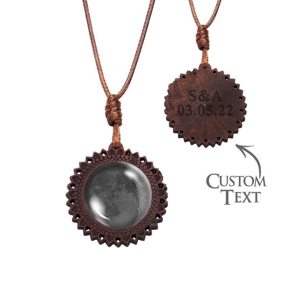 Custom Moon Phase Wood Pendant Necklace Personalized Engraved Name Valentine's Gifts for Her - yournamenecklaceau