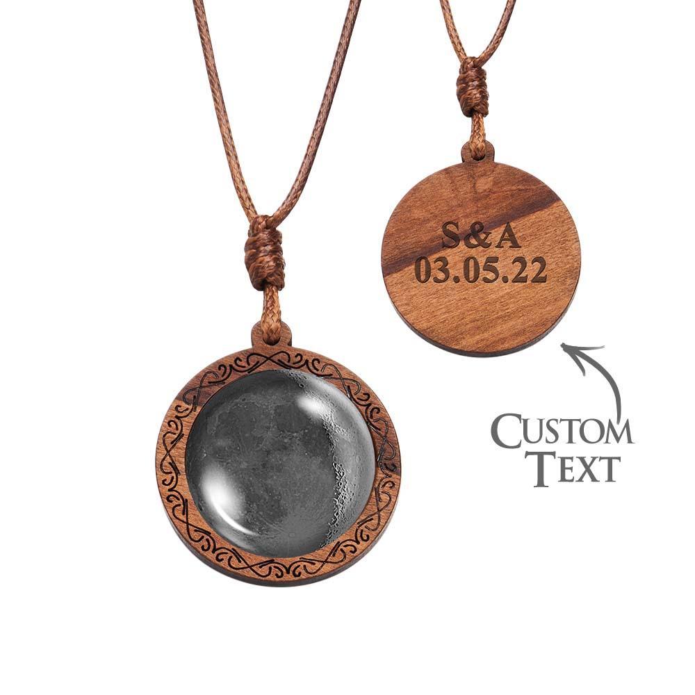 Custom Moon Phase Wood Pendant Necklace Personalized Engraved Name Valentine's Gifts for Her - yournamenecklaceau