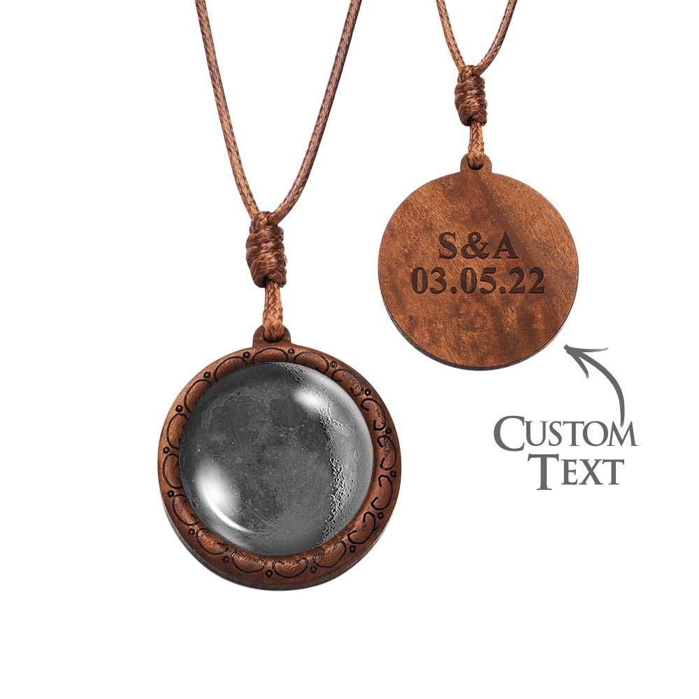 Custom Moon Phase Wood Pendant Necklace Personalized Engraved Name Valentine's Gifts for Her - yournamenecklaceau