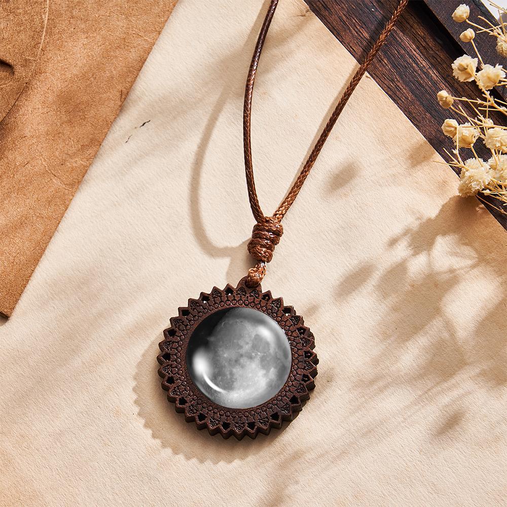 Custom Moon Phase Wood Pendant Necklace Personalized Engraved Name Valentine's Gifts for Her - yournamenecklaceau