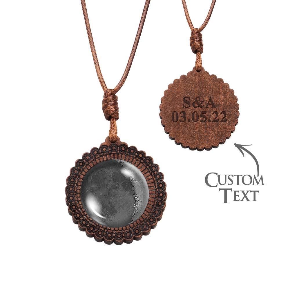 Custom Moon Phase Wood Pendant Necklace Personalized Engraved Name Valentine's Gifts for Her - yournamenecklaceau